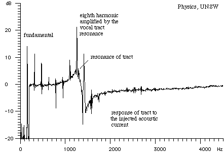 graph showing the frequency response of the vocal tract for harmonic singing