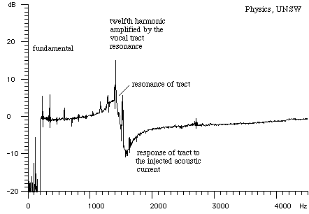 graph showing the frequency response of the vocal tract for armonic singing