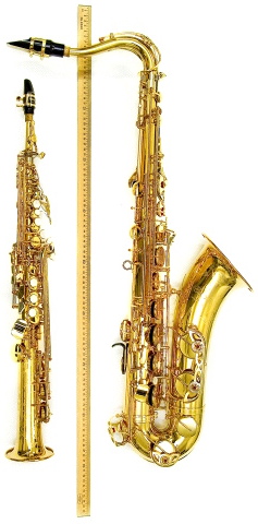 photo of soprano and tenor sax with metre rule